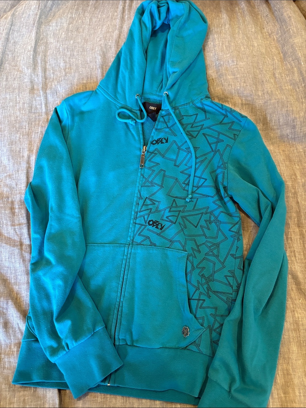 Obey Turquoise Graphic Zip Hoodie